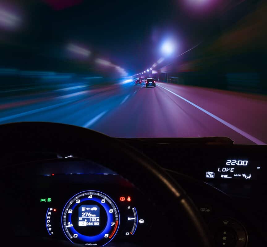 Car speeding at night