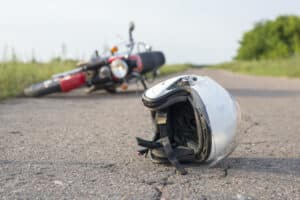 Motorcycle on the ground from accident