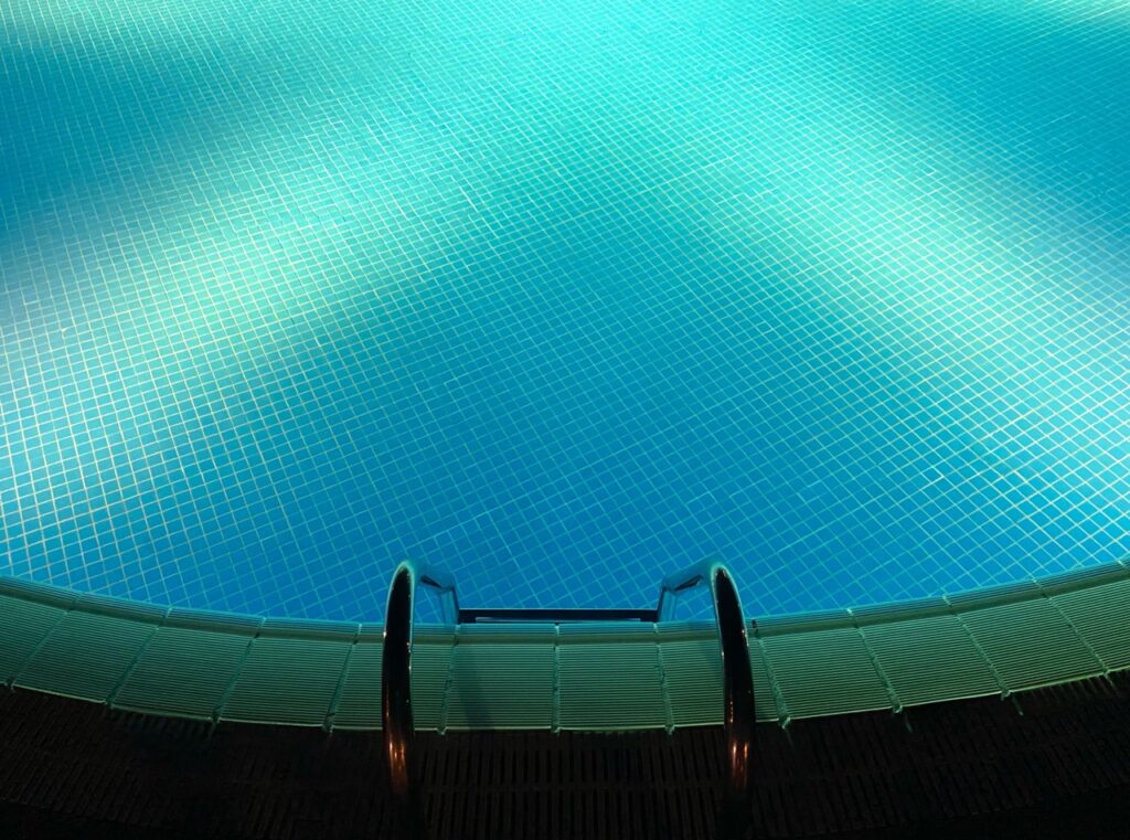 pool with lights at night