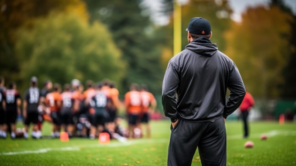 man standing watching kids play soccer