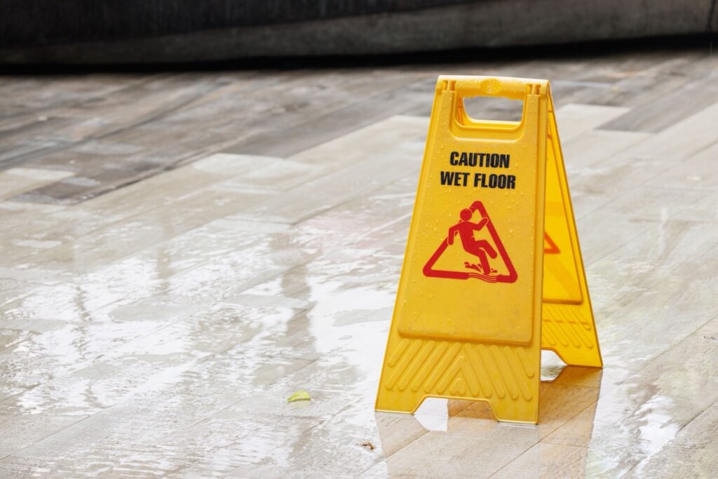 wet floor sign on wet floor