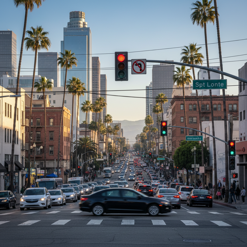 Car accident scene on Los Angeles freeway