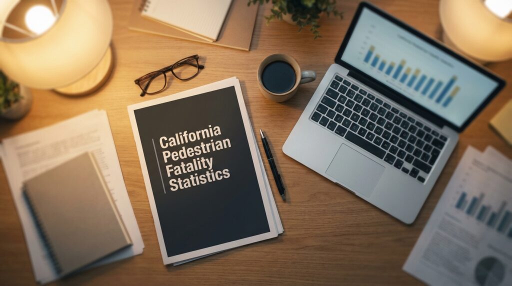 California pedestrian fatality statistics printed report on an office desk