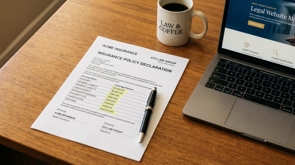 Rideshare insurance policy declaration page on an office desk